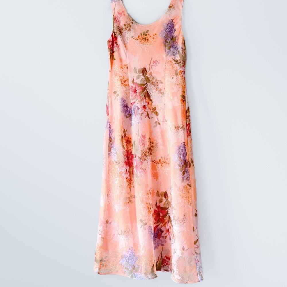 Vintage 90s Karin Stevens Floral Watercolor Maxi Dress Spring Pastel Romantic